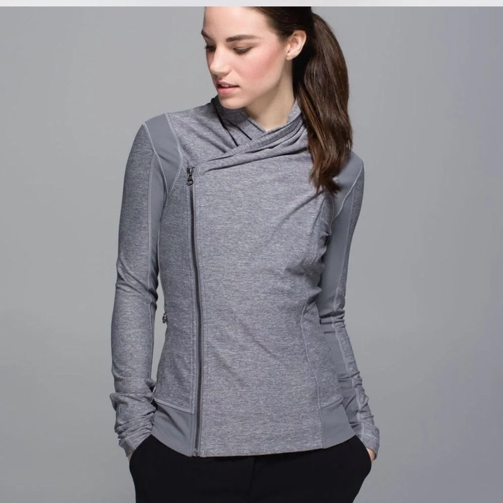 Lululemon Bhakti Yoga Jacket - Heathered Gray / Coco Pique - Size 6